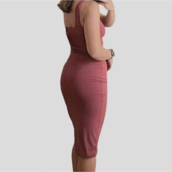 New Mauve Stretchy Square Neckline Sexy Midi Dress- Size M - Picture 8 of 8
